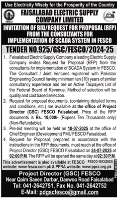 Faisalabad Electric Supply Company Limited Faisalabad Tender Notice
